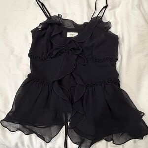 Aritzia Black Ruffled Blouse